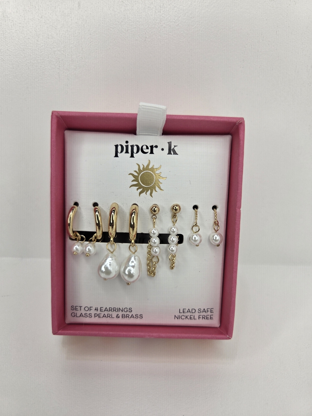 💛▪️piper k ▪️ Set Of 4 Pairs Glass Learl And Brass Gold-Tone Earrings - Picture 3 of 7